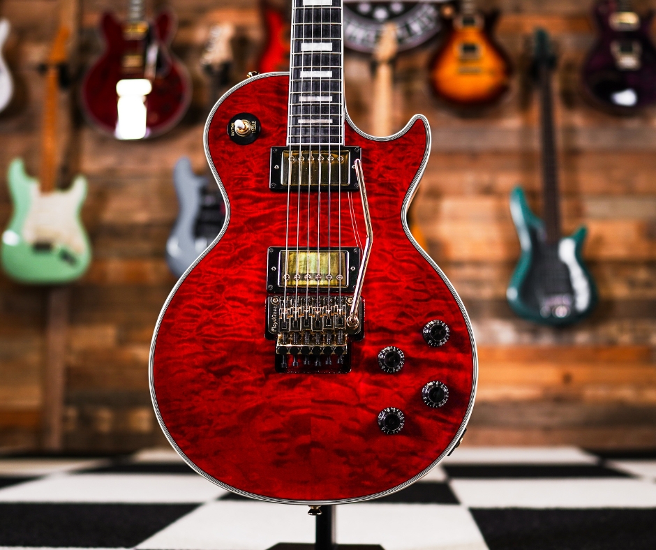 Epiphone Alex Lifeson Les Paul Custom Axcess Quilt in Ruby - The